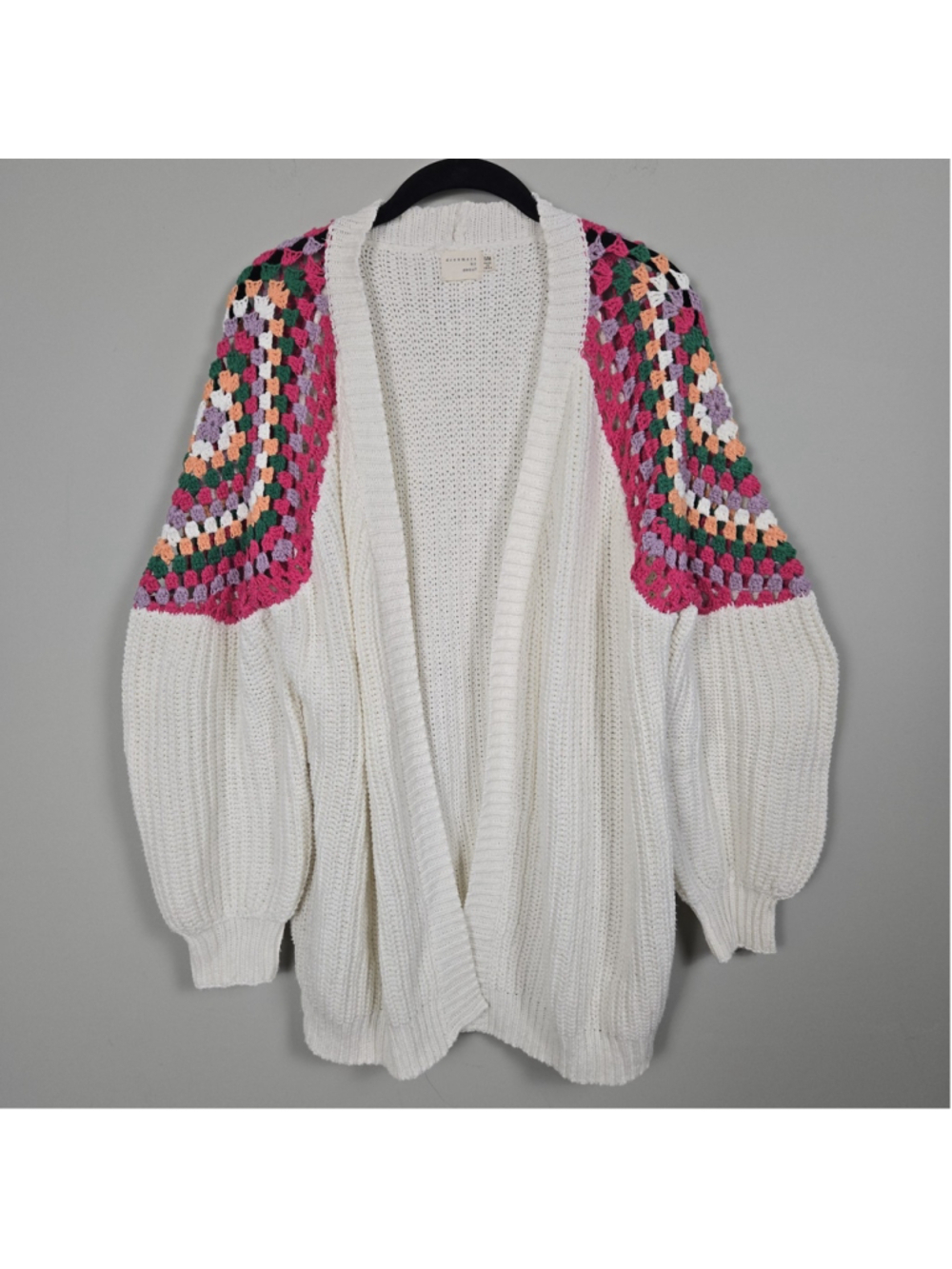 Dreamers Womens Granny Square Crochet Open Knit Cardigan S/M White Cottagecore